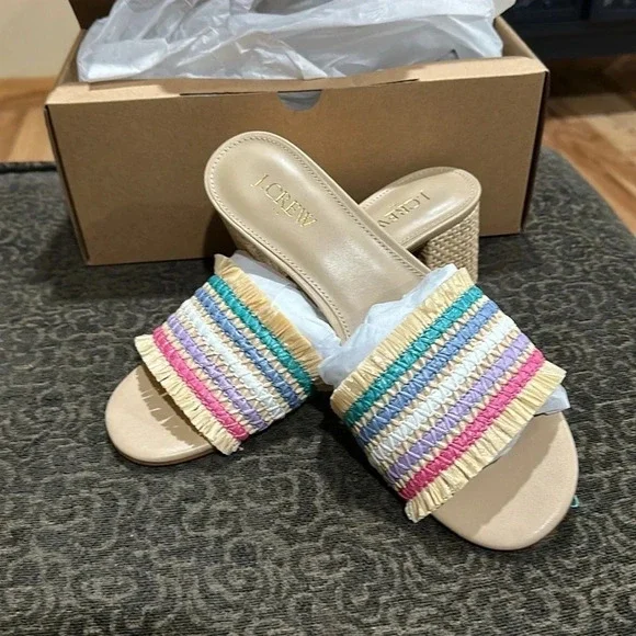 J.Crew factory Woven mule heels Rainbow Raffia - Picture 2 of 5